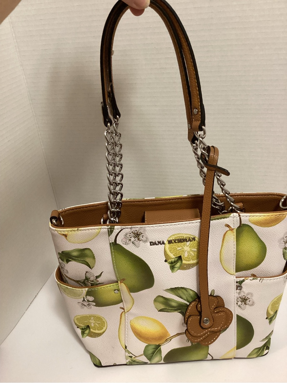 Dana Buchman Off-White Shoulder Bag with Green & Yellow Fruit Print - Picture 12 of 16